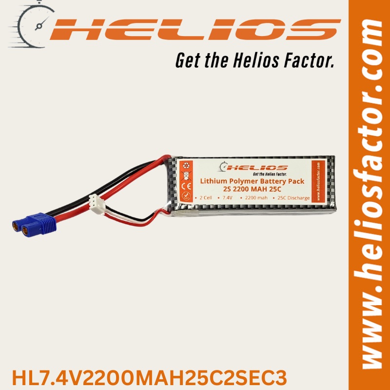 Helios – 7.4V 2S 2200mah 25C Lipo Battery EC3 Plug