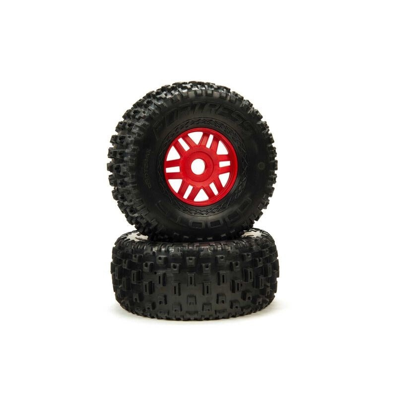 ARRMA 550065 DBOOTS ‘Fortress’ Tire Set Glued (Red) (2pcs)