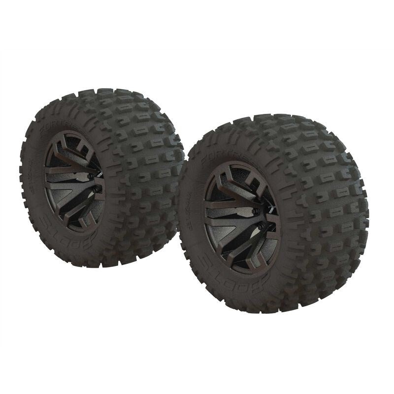 ARRMA 550086 Dboots ‘Fortress MT’ Tire Set Glued Gun Metal (2)