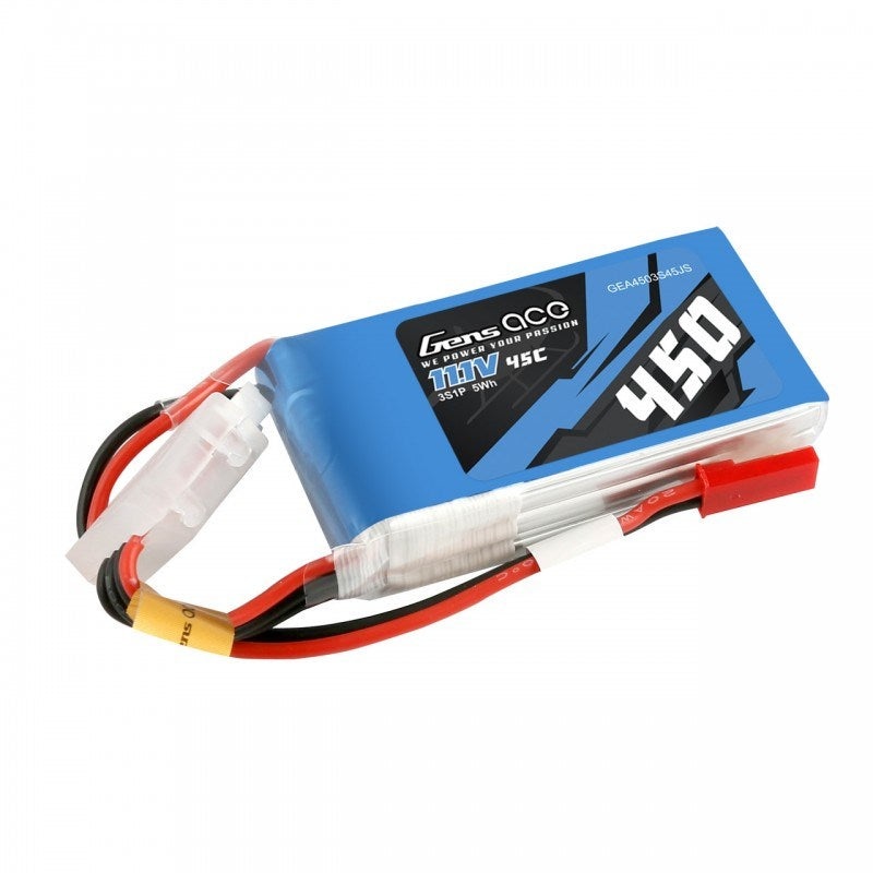Gens Ace GA0450-3S45-JST 450mAh 11.1V 45C 3S1P Lipo Battery Pack with JST Plug