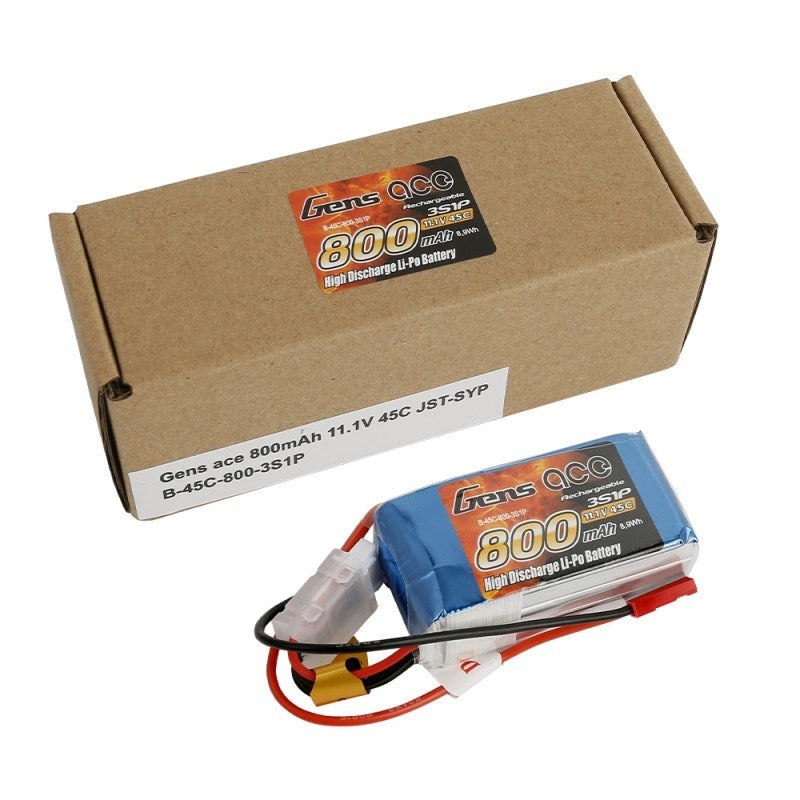 Gens Ace GA0800-3S45-JST 800mAh 3S 11.1v Lipo Battery 58x30x23mm 70g JST Plug & XH Balance