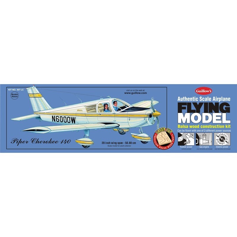 Guillows #307LC 1/20 Piper Cherokee 140 – Balsa Flying Kit