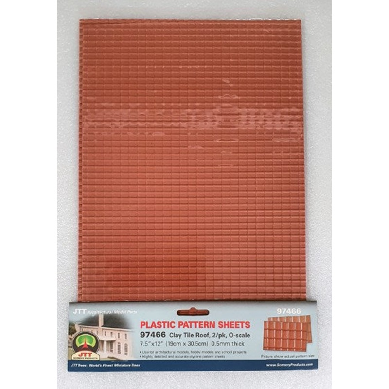 JTT Scenery 97466 Clay Roof Tiles – Styrene Pattern Sheets (2pk)
