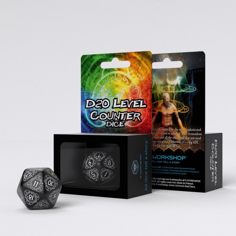 Q Workshop 20LEV01 D20 Level Counter Black & white Die