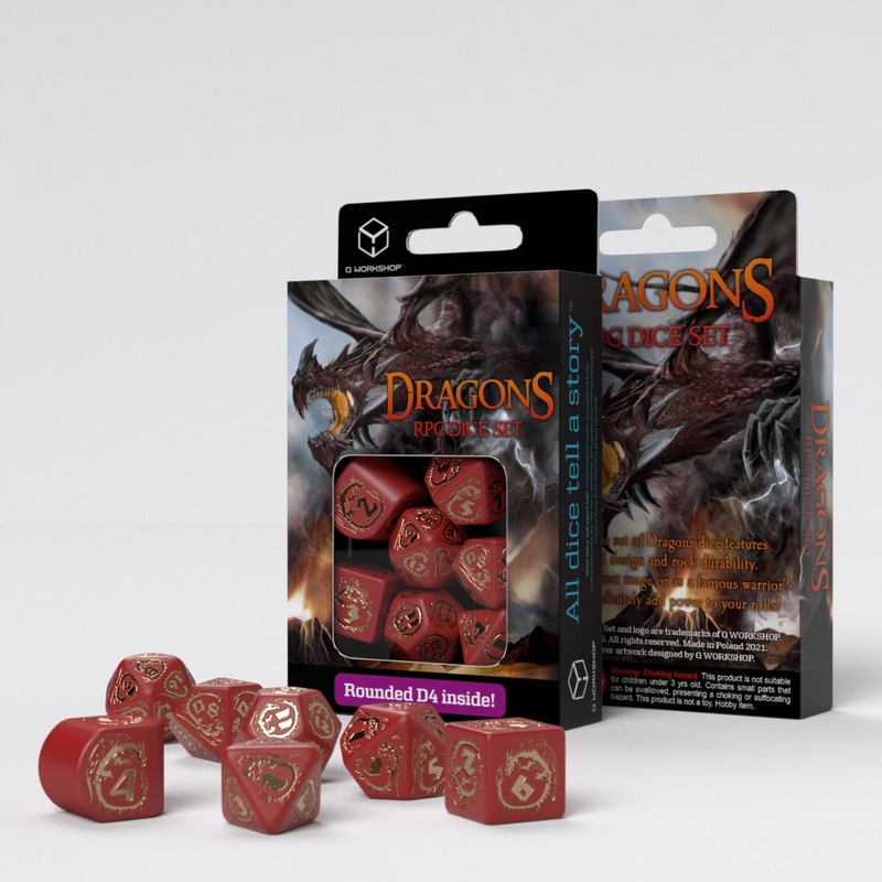 Q Workshop RDRA08 Dragons Modern Dice Set: Ruby