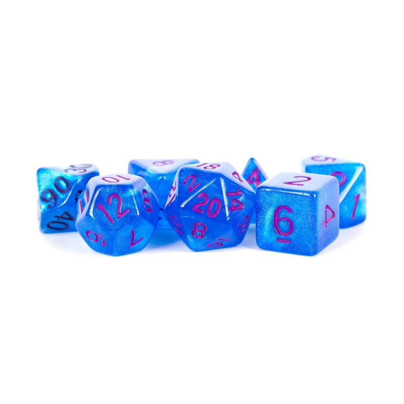MDG MDG176 Acrylic Dice: StardustBlue w/ Purple Numbe
