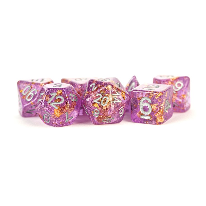 MDG MDG621 Resin Polyhedral Dice Set: Purple w/ Gold Fo